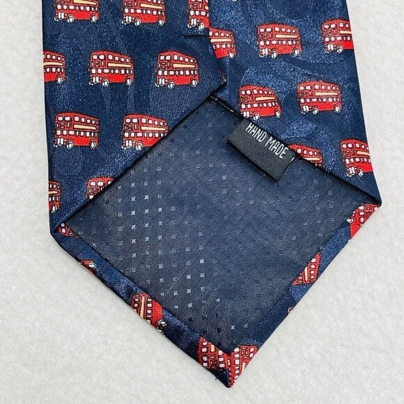 Firsite Silk Tie Necktie London Red Bus Double Decker Symbol Trip Souvenir Blue - Picture 4 of 8